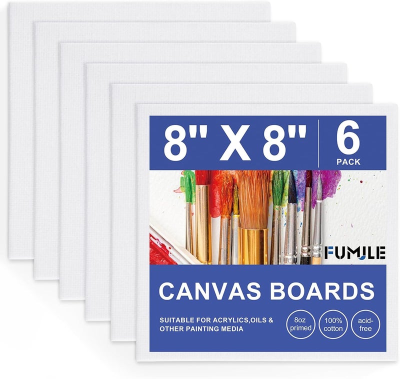 FUMILE Canvas Boards for Painting 8x8, 6 Pack Canvases for Painting Primed Acid Free Blank Canvas Panels for Painting Canvas for Classroom and Painting Parties. - Image 1